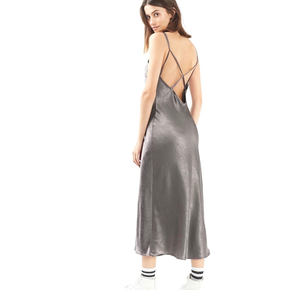 TOPSHOP GRAY METALLIC MAXI SLIP DRESS - Picture 6 of 9